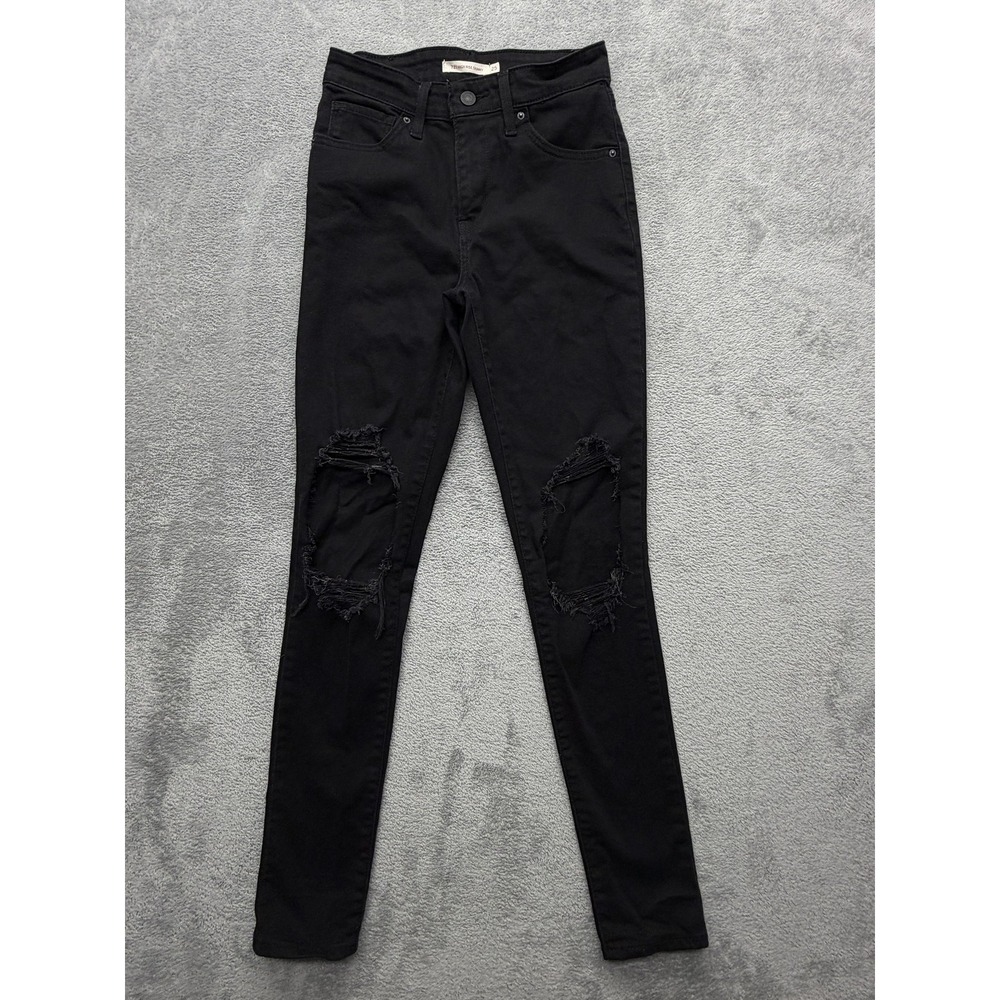 Levi's 721 Jeans Womens 25 Black High Rise Skinny‎ Ripped Distressed Stretch